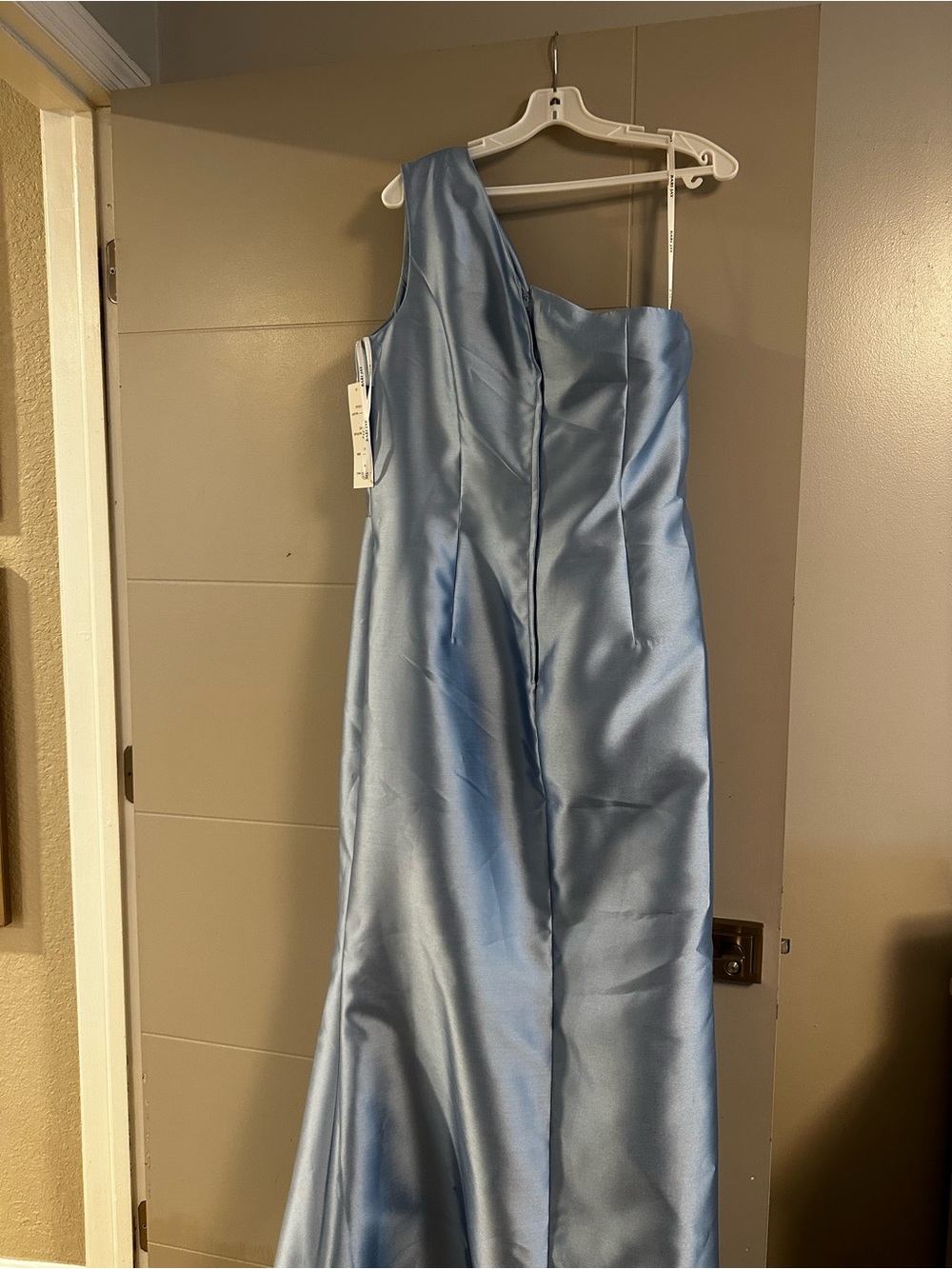 Bari Jay Mist Satin Halter Dress with Neck Bow in Light Blue - Picture 5 of 10